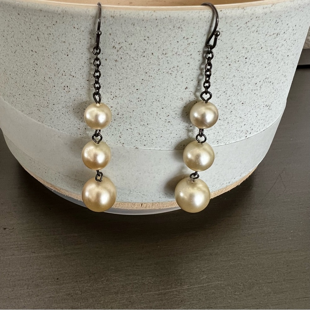 Triple Pearl Drop Dangle Earrings